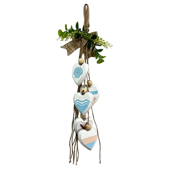 Doghiosgha Wooden Heart Hanging Wall Ornament Farmhouse Bow Decor with Wooden Pendants for Entryway Living Room Home Decor, 22.8 Inch, Blue