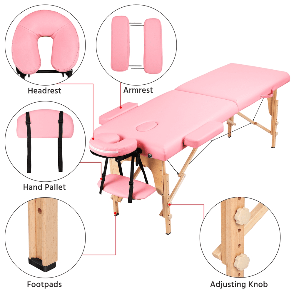 Renwick Adjustable Massage Bed with Headrest and Armrest, Pink