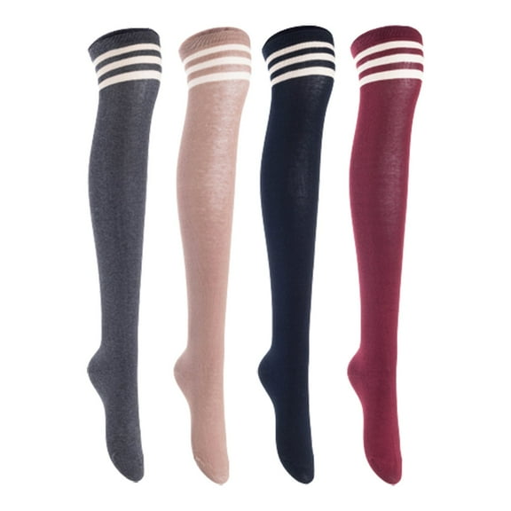 Lian LifeStyle Women's 4 Pairs Adorable Comfortable Soft Thigh High Over Knee High Cotton Socks, Size 6-9, JMYP1022 DarkGrey, Khaki, Navy, Wine