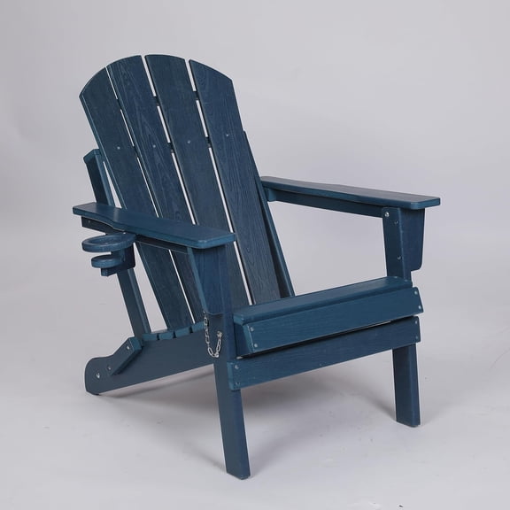Olurrisa Folding Adirondack Chair with Dual Cup Holder - Composite Adirondack Chair with Wood Texture- ,Navy Blue