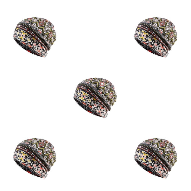 Gorro Slouchy Beanie Qarigey Estampado Turbante Ajustable Moda Accesorios Bonnet Rombo Amarillo