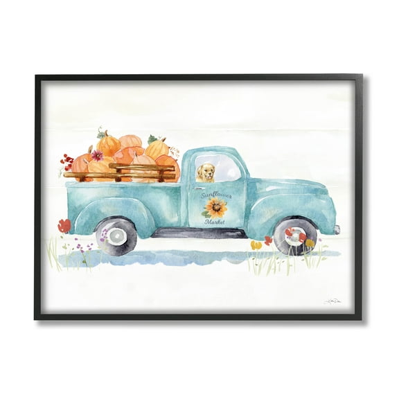 Stupell Industries Sunflower Market Pumpkin Truck Graphic Art Black Framed Art Print Wall Art, Design by Katrina Pete