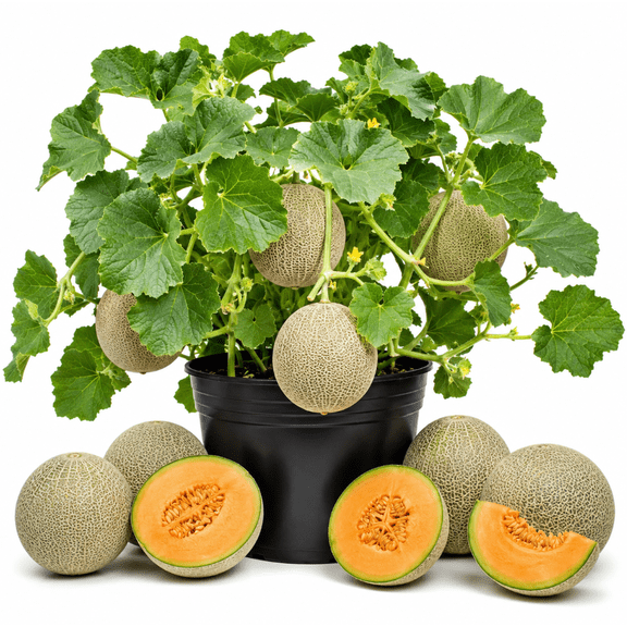 Set of 2 Hales Best Jumbo Cantaloupe Plants Live, 3-5 Inch Tall Melon Starter Plants in 3 Inch Pots for Outdoor Garden Growing