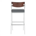 thumbnail image 4 of Armen Living Dakota Mid-Century 26" Bar Height Barstool in Brushed Stainless Steel with Grey Faux Leather and Walnut Wood Finish Back, 4 of 6