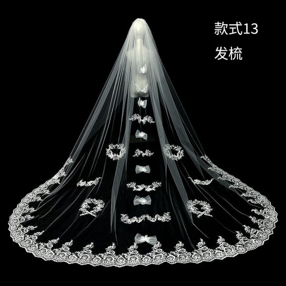 ERDOUY White Ivory Wedding Veils Lace Edge Cathedral Length Wedding Bridal Veil with Comb for Women, 137.8*118 Inches，I