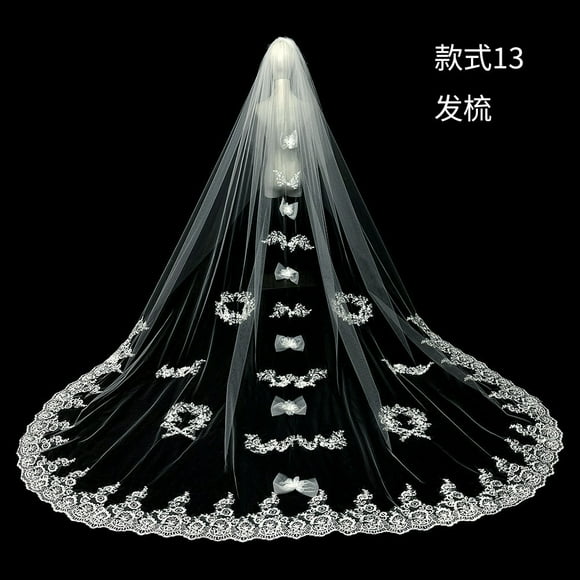 XmhyTop White Ivory Wedding Veils Lace Edge Cathedral Length Wedding Bridal Veil with Comb for Women, 137.8*118 Inches,I