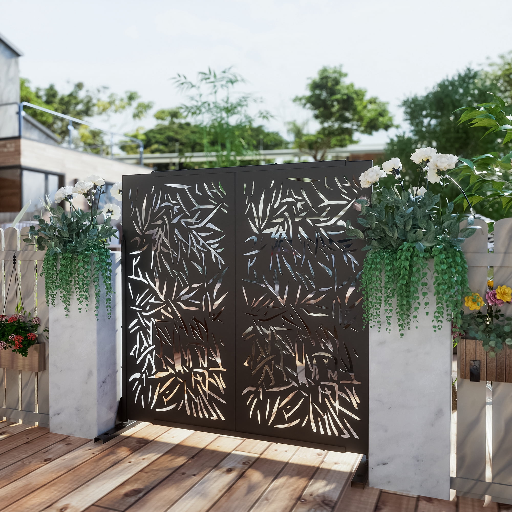 72"x47" Outdoor Privacy Screen with Stand Metal Balcony Decorative Screen,Black