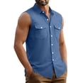 thumbnail image 7 of fnnxeal Mens Navy Sleeveless Button Down Collared Shirt Quick Dry Polyester Casual Top with Chest PocketsSize L, 7 of 7