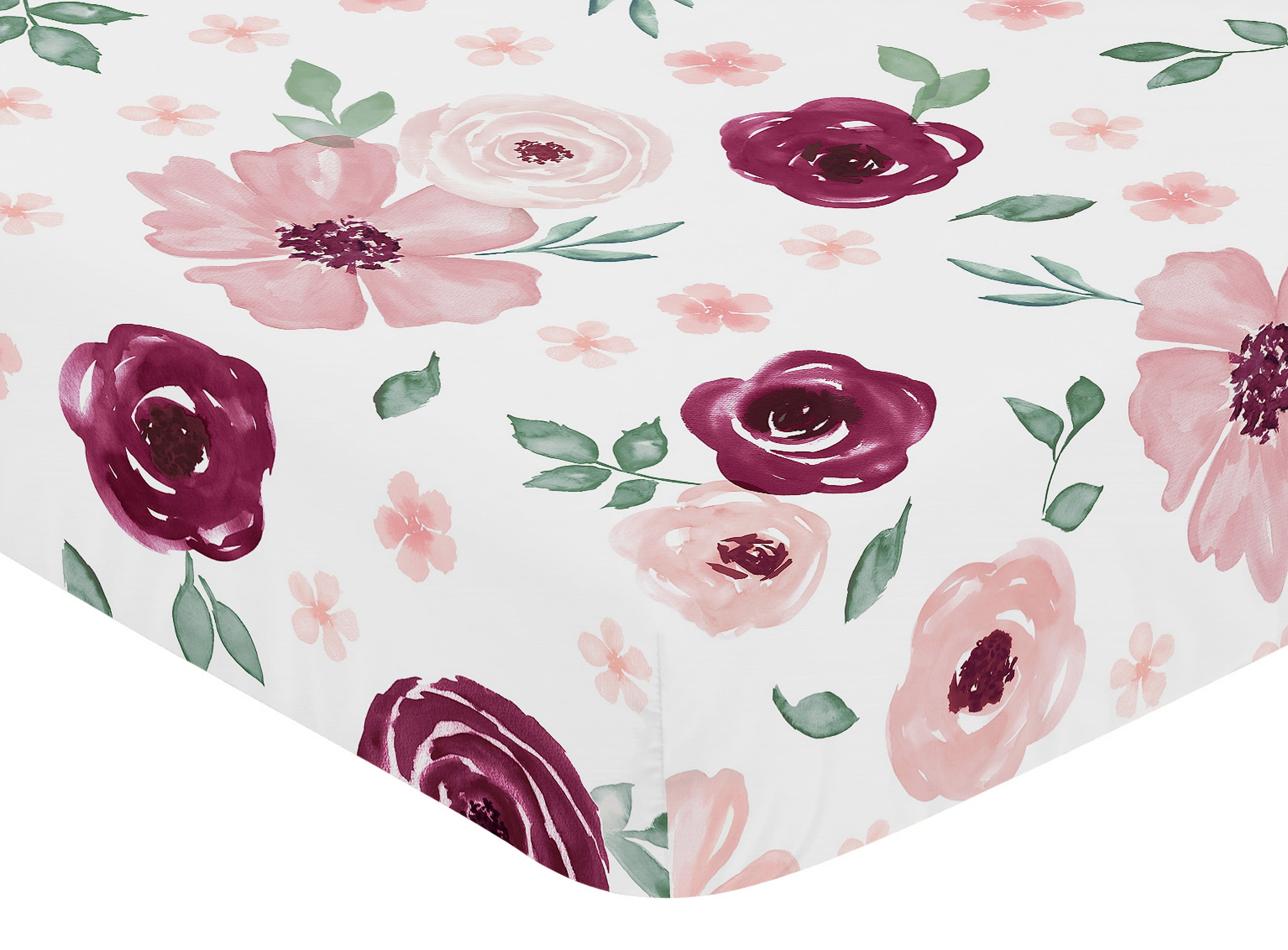 Watercolor Floral Burgundy Wine and Pink Fitted Crib Sheet by Sweet Jojo Designs