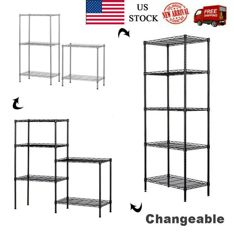 Lowestbest 5-Tier Storage Rack Black Storage Racks and Shelving Adjustable 5-Shelf Shelving Storage Unit Metal Organizer Wire