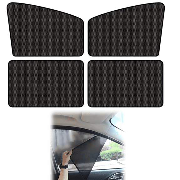 4 Pcs Car Window Shades, 2 Curved Front & 2 Square Rear Side Window Sun Shade Mesh UV Protection Privacy for Camping Travel Sleep