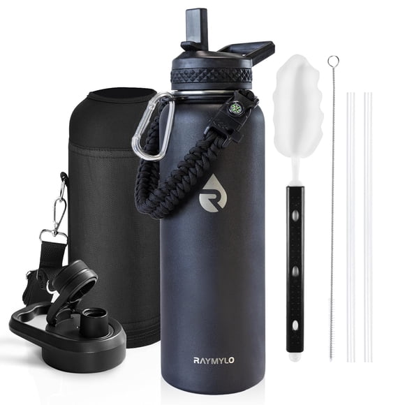 Botella de agua RAYMYLO con aislamiento de acero inoxidable de 1,2 L, color negro mágico