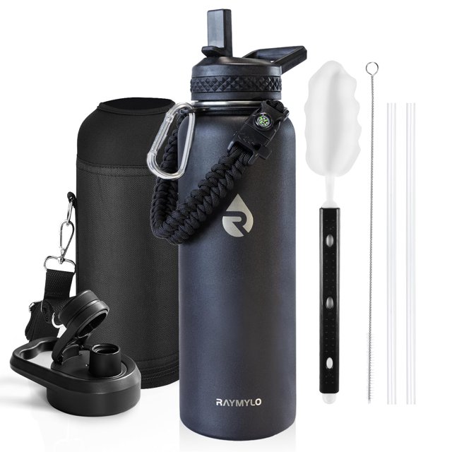 Botella de agua RAYMYLO con aislamiento de acero inoxidable de 1,2 L, color negro mágico