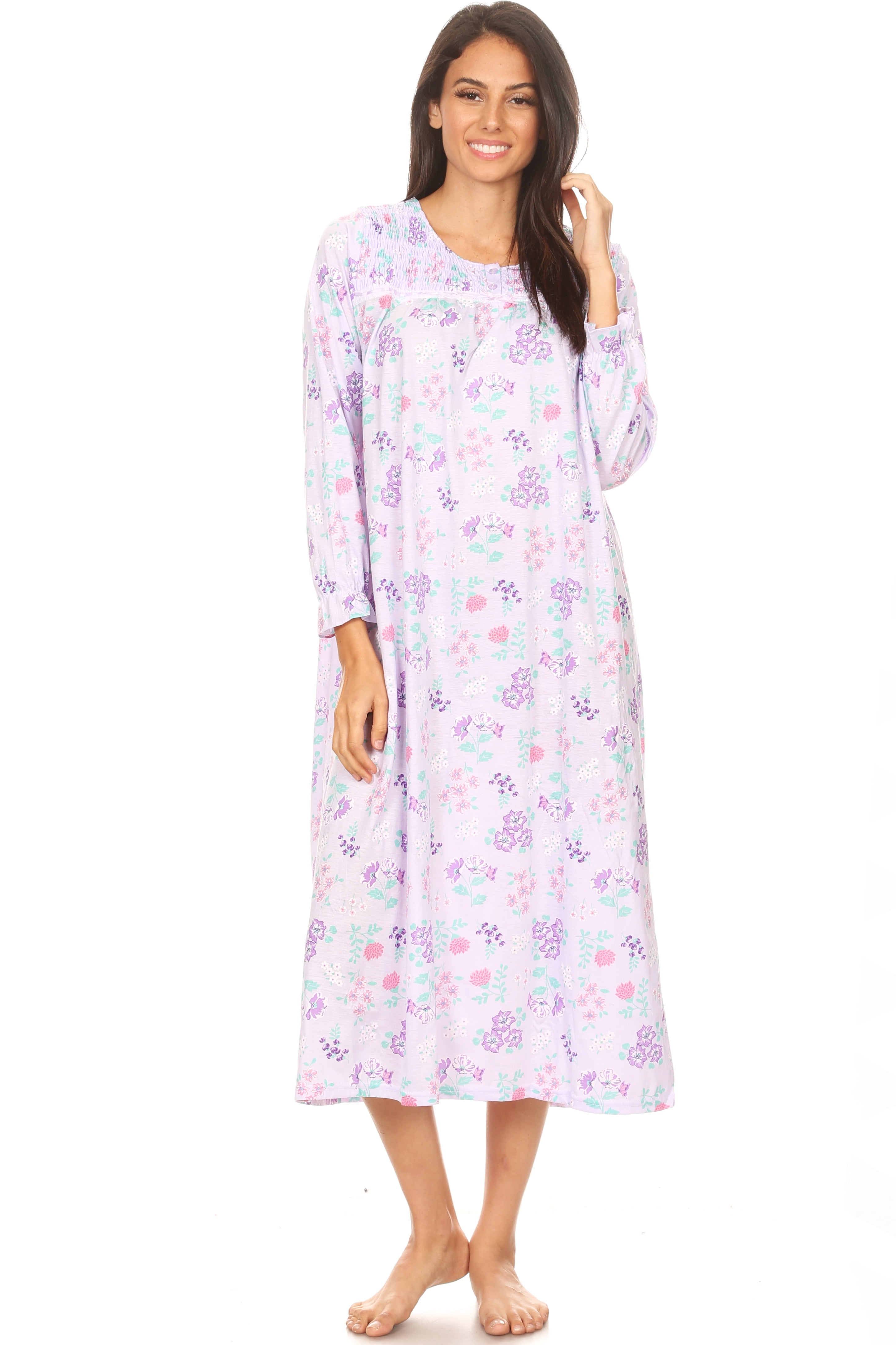 671 Womens Nightgown Sleepwear Pajamas Woman Long Sleeve Sleep Dress ...