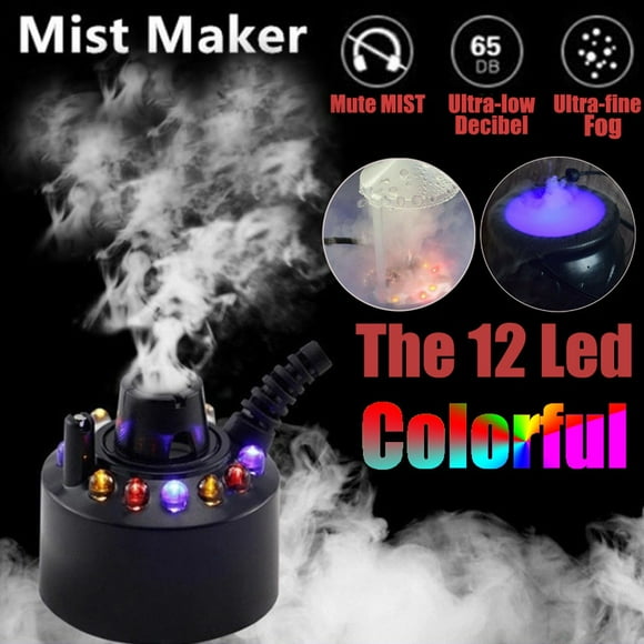 Mefallenssiah Halloween Mist Maker Fogger 12 Led Lights Aluminum with Adjustable Controller Guard for Water Pond Fishtank