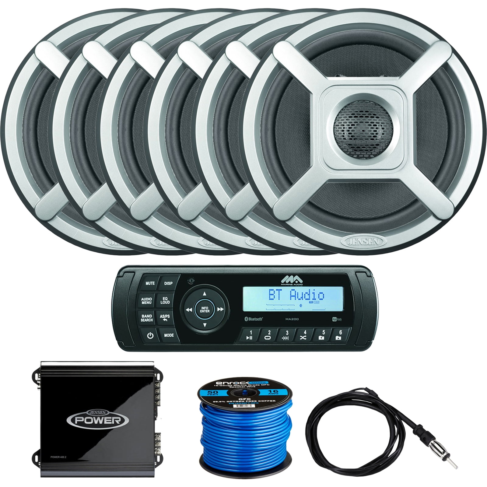 Silver 2 x Removable Audio Grilles 2 x Jensen Marine 6.5" Coaxial Speakers Silver 2 x Removable Audio Grilles 2 x Jensen Marine 6.5" Coaxial Speakers
