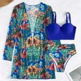 thumbnail image 2 of WREESH Womens 3 Piece Swimsuits Tropical Print Bikini Set with Kimono Beach Cover Ups with Chest Pad with Steel Bra Print Split Swimsuit Bikini Bathing Suit Blue, 2 of 8
