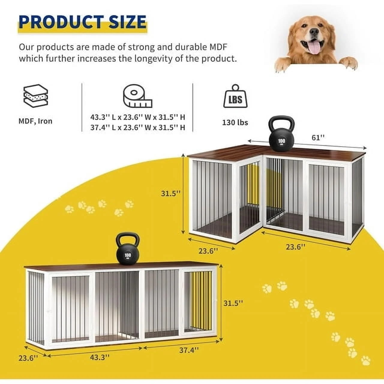 Double Dog Crate Furniture for 2 Large Dogs, Cuoote 79.1" All Steel Kennel with Removable Divider, Extra Large Indoor Dog House Cage
