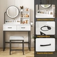 thumbnail image 5 of Vabches Vanity Desk Set with Round Mirror and Lights, Makeup Vanity Table with Stool and 2 Drawers, Vanity Table for Small Space, 5 of 8