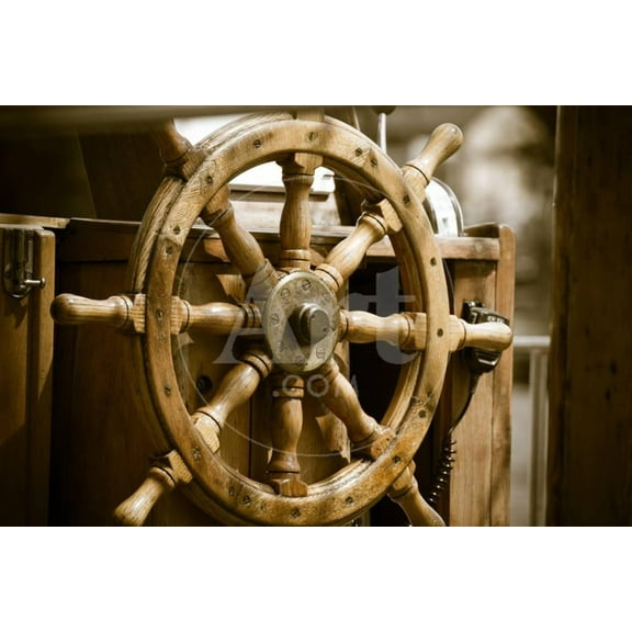Yachting Ship Wooden Steering Wheel Sailboat Detail, Unframed Photographic Print Wall Art by Voy Sold by Art.Com