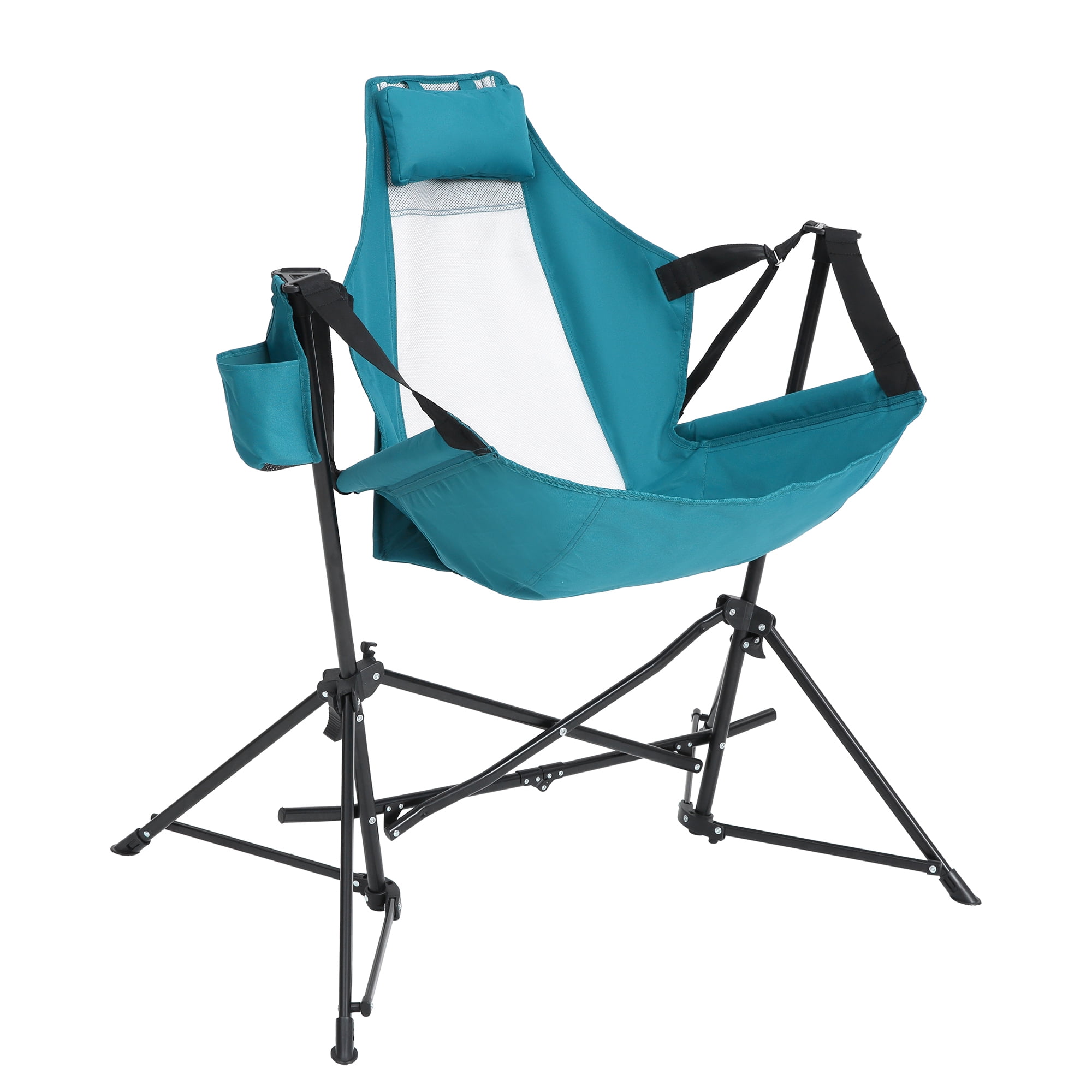 Leumius 2 Pack Hammock Camping Chair,Oversized Folding Camping Chair with Pillow Cup Holder, Recliner with Carry Bag for Outdoor Travel Lawn Backyard,Blue