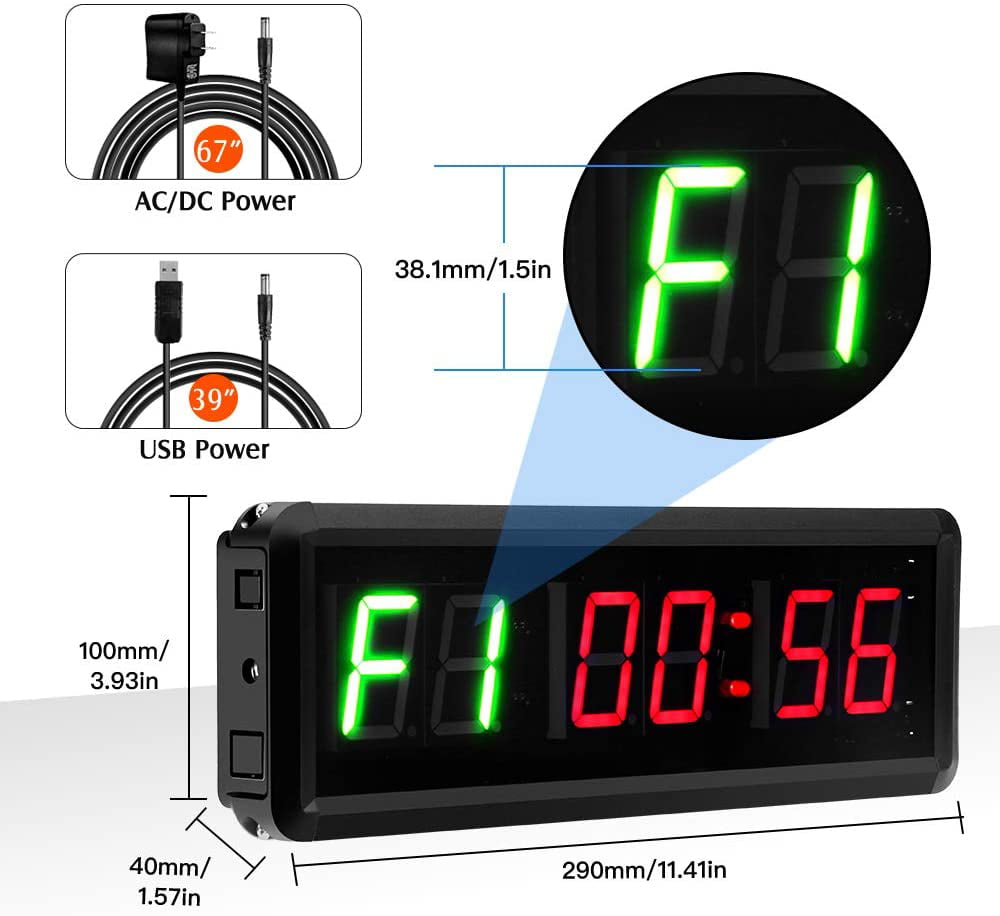 Etase Gym Timer,LED Interval Timer Digital Countdown Wall Clock Fitness Timer,1.5Inch Digits Down/Up Clock Stopwatch for Home 