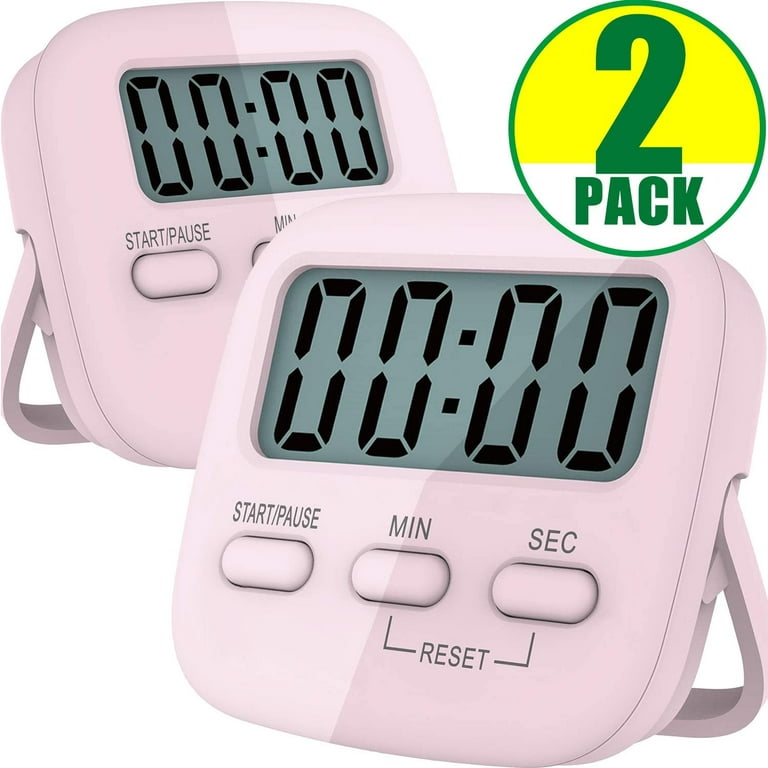 Jinyi Timer For Kids,kitchen Timer Digital,magnetic Back,loud Ring,stand  For Cooking,classroom,bathroom,teachers(2pcs, White+pink)