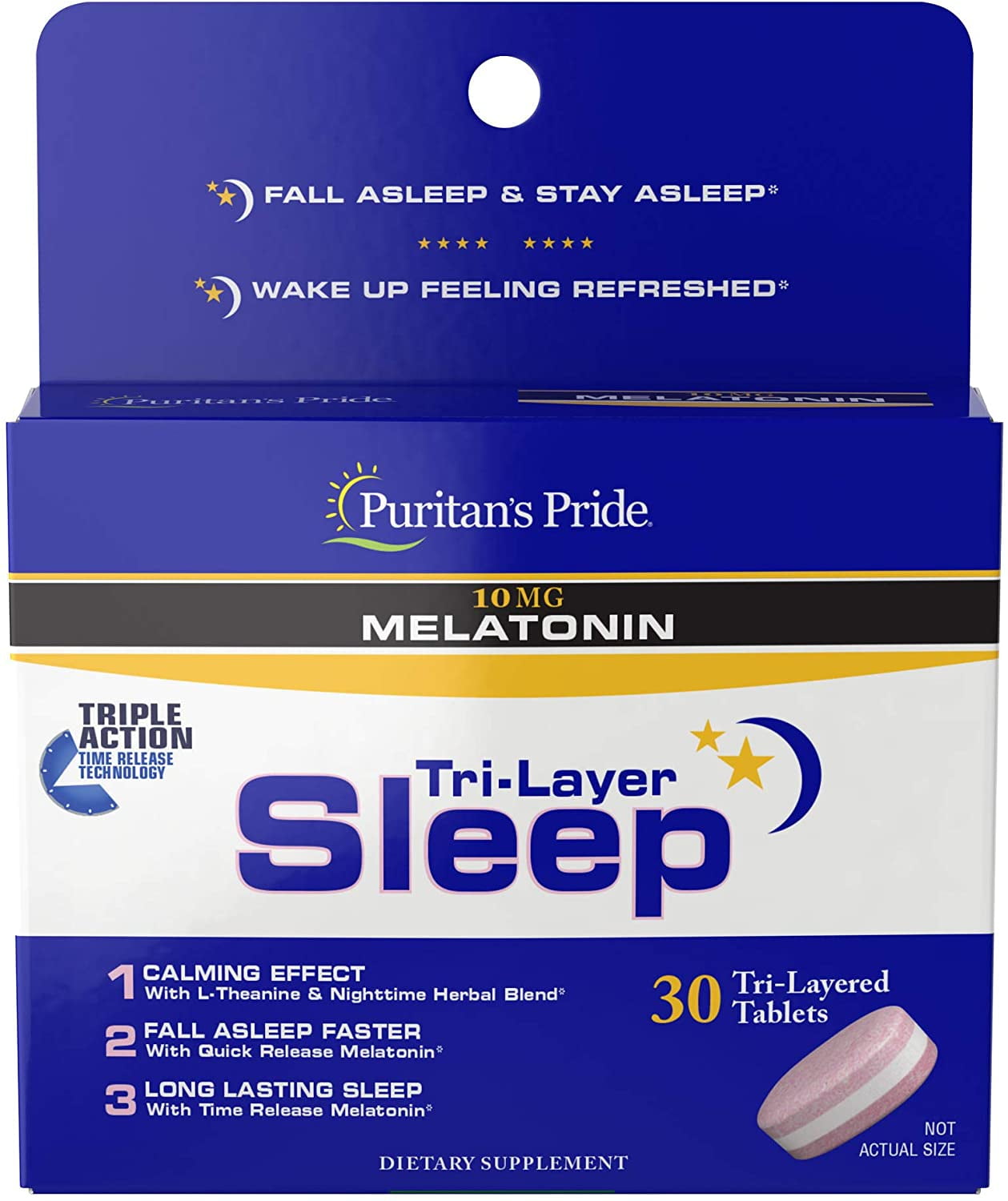 Puritan's Pride Tri-Layer Sleep Complex with 10mg of Melatonin, White, 30 Count