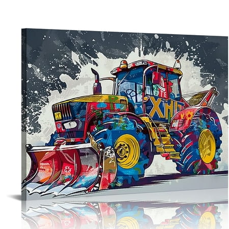 ONETECH Truck Canvas Wall Art Boys Room Decor Construction Vehicles Car Pictures for Kids Bedroom Graffiti Painting Art Prints Poster Nursery Home Decorations