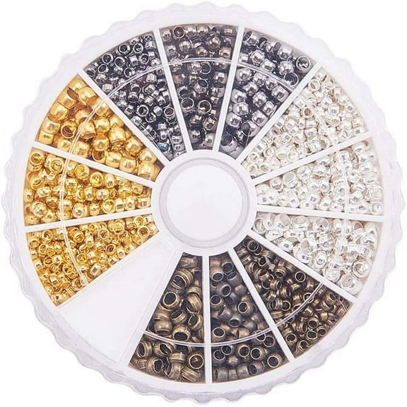 1Box About 1440 Pcs Brass Tube Crimp Beads Cord End Caps Diameter 2mm 2.5mm 3mm for Jewelry Making 4 Colors