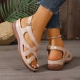 thumbnail image 4 of Gladiator Sandals for Women Open Toe Platform Low Wedge Orthopedic Walking Shoes Crooss Strappy Slingback Beach Shoes Gold Size 6.5, 4 of 7