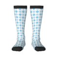 thumbnail image 1 of Fotbe Blue and White Squares Calcetas Divertidas Estampadas para Hombre y Mujer, Calcetas de Algodón hasta la Rodilla para Caminar, Correr, Enfermería y Embarazo, 1 of 6