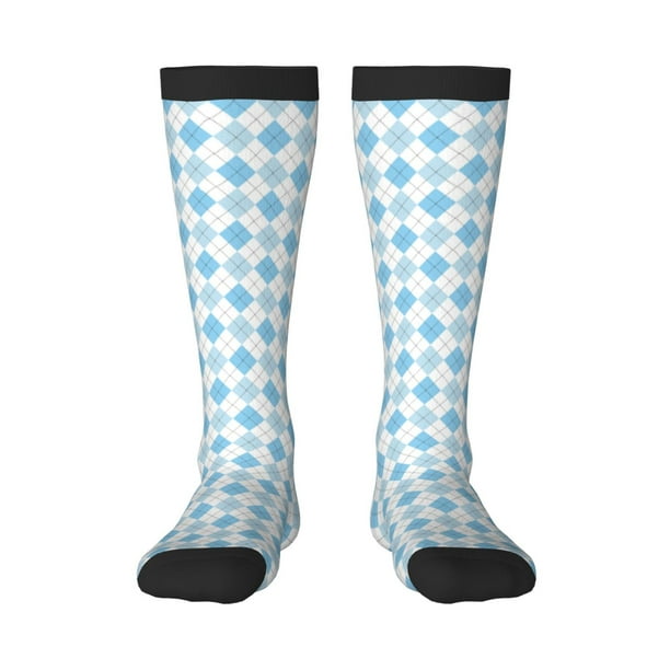 Balery Blue and White Squares Calcetines novedosos Calcetines deportivos Calcetines hasta la rodilla Calcetines de algodón Calcetines originales y geniales
