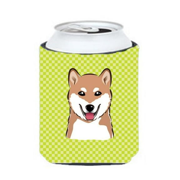 Checkerboard Lime Green Shiba Inu Can Or Bottle Hugger, 12 Oz.