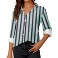 thumbnail image 2 of Women Loose Button up Shirts Striped Print Rolled Long Sleeve Lapel Collar Lightweight Casual Blouses Tunic Tops(Light Blue,L), 2 of 6
