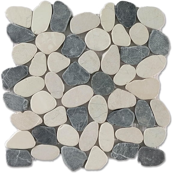 Mix Panther Sliced Pebble Mosaic, Stone Backsplash Tiles for Kitchen Walls, Shower and Bathroom Floors, and Outdoor Areas (12" X 12")
