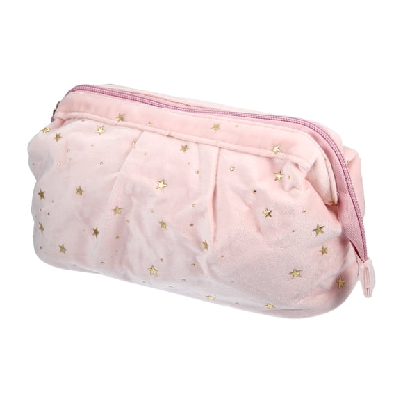 Bolsa de maquillaje de terciopelo Unique Bargains, bolsa de viaje para cosméticos, organizador de brochas de maquillaje con patrón estrellado para mujer, color rosa