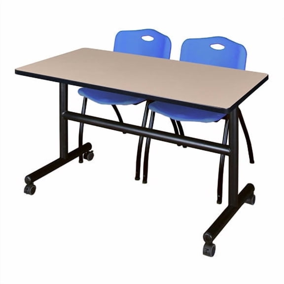 Regency Kobe 48 x 24 in. Flip-Top Training Nesting Table- Grey, 2 M Stack Chairs- Grey