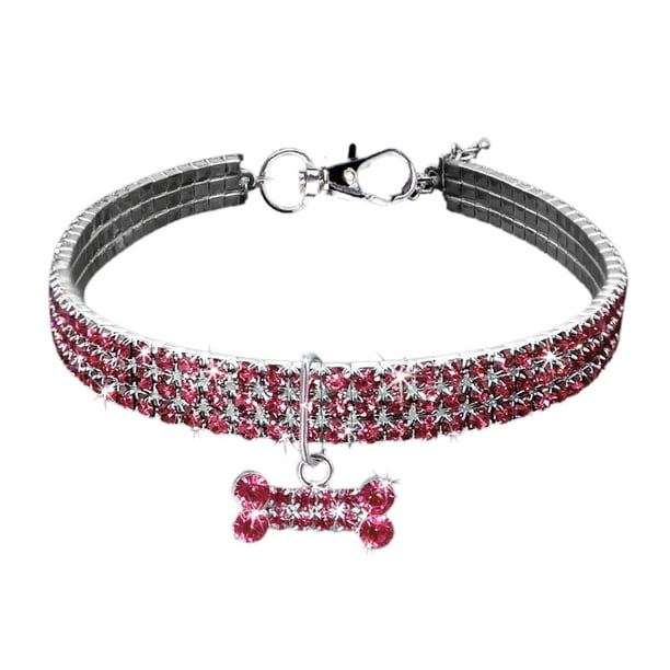 Greeniant Collar elástico de cristal ostentoso para mascotas pequeñas, colgante en forma de hueso, Collar elástico, accesorios para mascotas, regalo Suministros para perros rosado S Greeniant PT0058-02