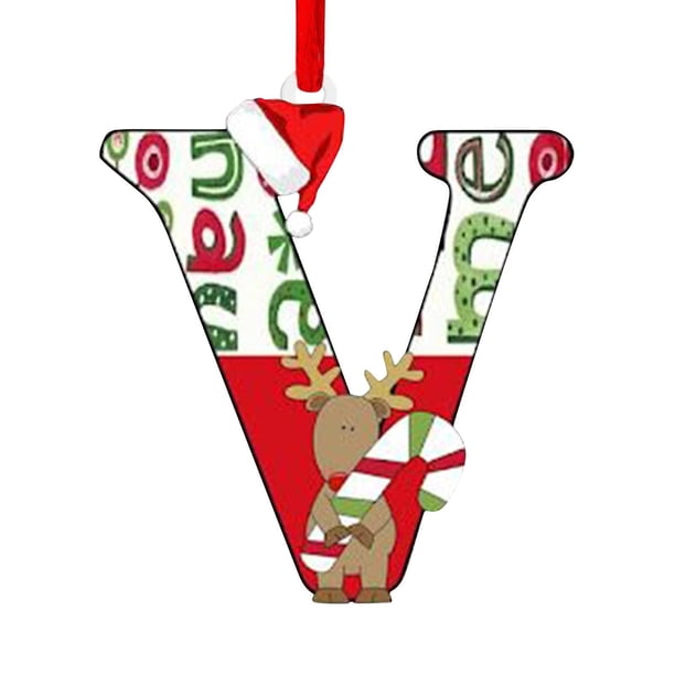 Set de adornos de carta navideña de 26 colgantes acrílicos con alfabeto de 8x8 cm con sombreros navideños rojos para árbol y decoración del hogar