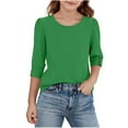 thumbnail image 1 of Floleo Girls' 3/4 Sleeve Solid Color T Shirts Spring Fall Cute Crewneck Basic Tees Ruffle Casual Blouse for Children's 5-15Years(Green,11 Years), 1 of 8