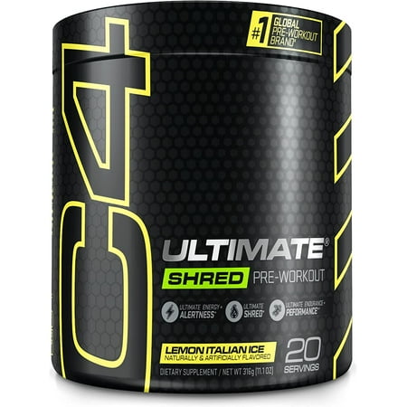 Cellucor C4 Ultimate Shred Pre Workout Powder for Men & Women  Metabolism Supplement with Ginger Root Extract  Lemon Italian Ice  20 Servings Pack of 1