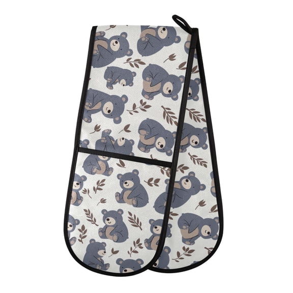 Dailycode Double Sided Oven Mitt with Loop Heat Resistant Kitchen Long Potholders 7" x 35" Cute Bear and Leaf