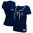 thumbnail image 3 of Women's New Era Navy Atlanta Braves Throwback Lace Up T-Shirt, 3 of 6