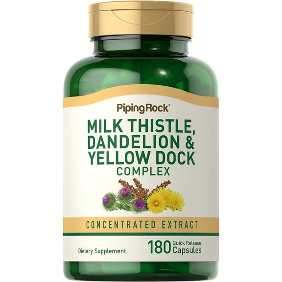 Milk Thistle with Dandelion & Yellow Dock | 180 Capsules for Men and Women | by Piping Rock
