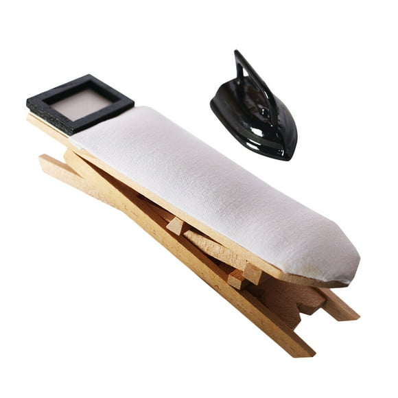 Shisuyan Mini Clothes Iron and Ironing Table Set for Decor Made of Synthetic Material Black Color Small Size