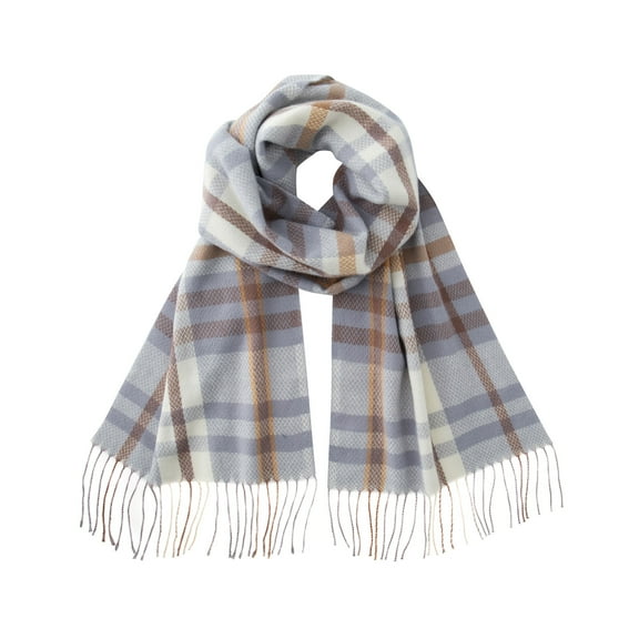Calvin & Olivia Ultra-Soft Comfort Feel Unisex Winter Solid Plain Scarves Wool Feel Classic Super Soft Luxurious Scarf Light Gray Beige White Plaid