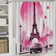thumbnail image 5 of Pink Paris Eiffel Tower Scene Shower Curtain Set Modern Bathroom Decor Mats 4pcs Fabric Bathroom Curtain Slip Floor Rug Toilet Lid, 5 of 8