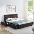 thumbnail image 2 of New Queen Size Cushioned Bed with Solid Foam Frame, Soft Headboard, Underbed Drawers with Rollers, Modern Design, Beige, 2 of 9