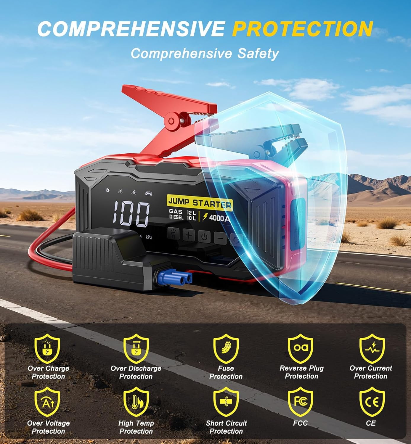 Jump Starter with Air Compressor 4000A 10000mAh 150PSI Portable Car Battery Jump Starter (All Gas/10L Diesel)